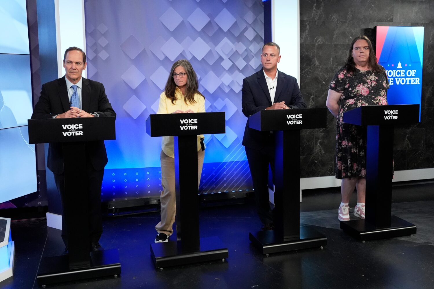 From left, U.S. Senate candidates David Costello, Elizabeth Dickerson, Dan Kleban, and Ashley Webb ...