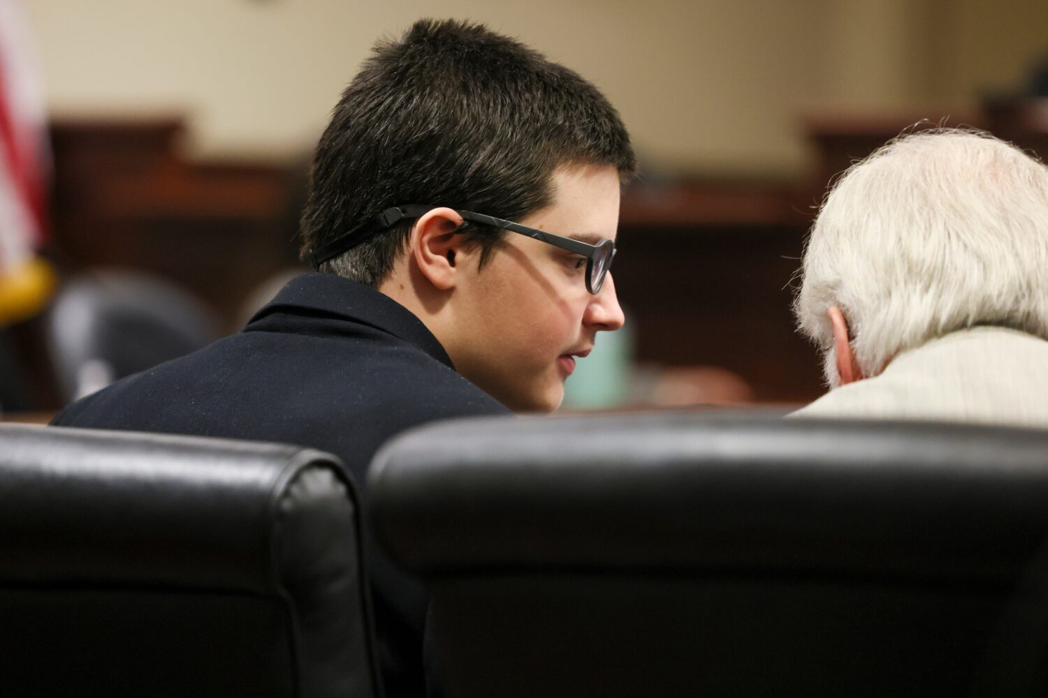 Colt Gray, the 16-year-old Apalachee High School shooting suspect, talks with his defense attorney ...