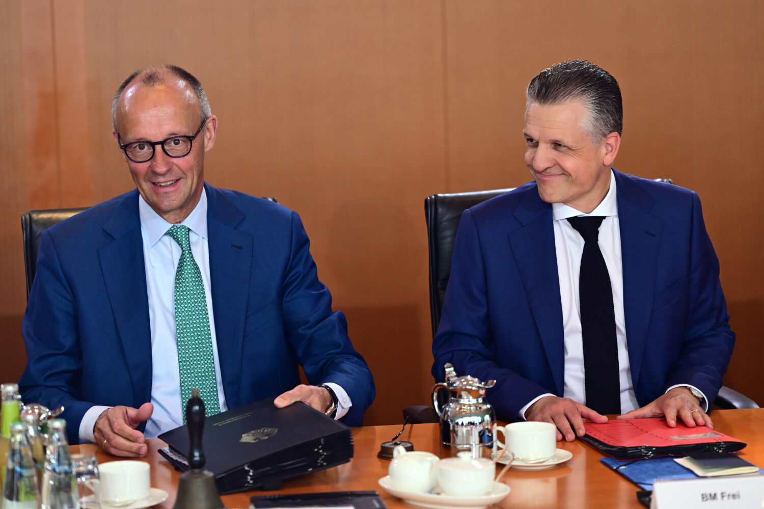 German Chancellor Friedrich Merz, left, and Thorsten Frei, Head of the Federal Chancellery and Fede...