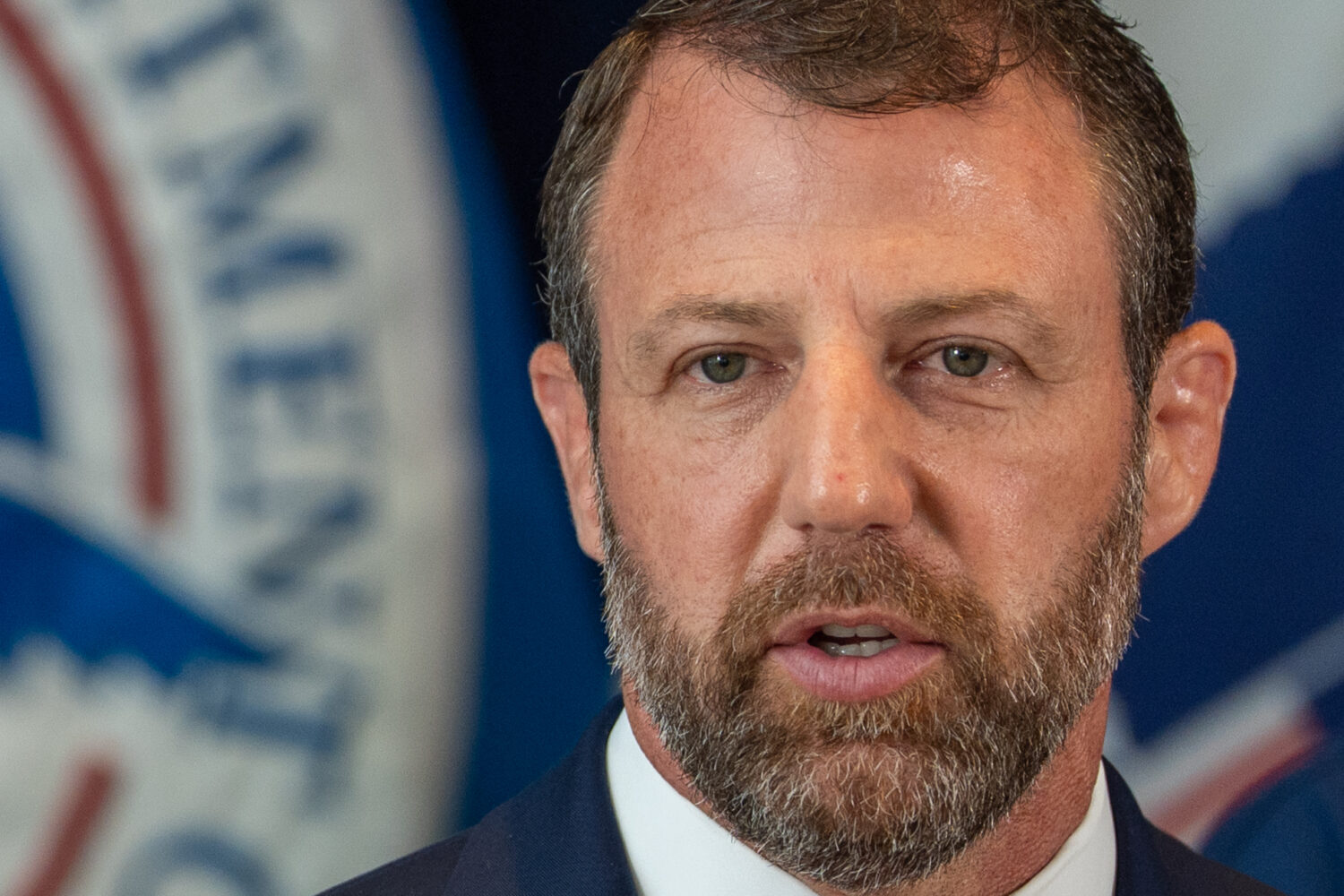 Department of Homeland Security Secretary Markwayne Mullin speaks during a news conference Wednesda...