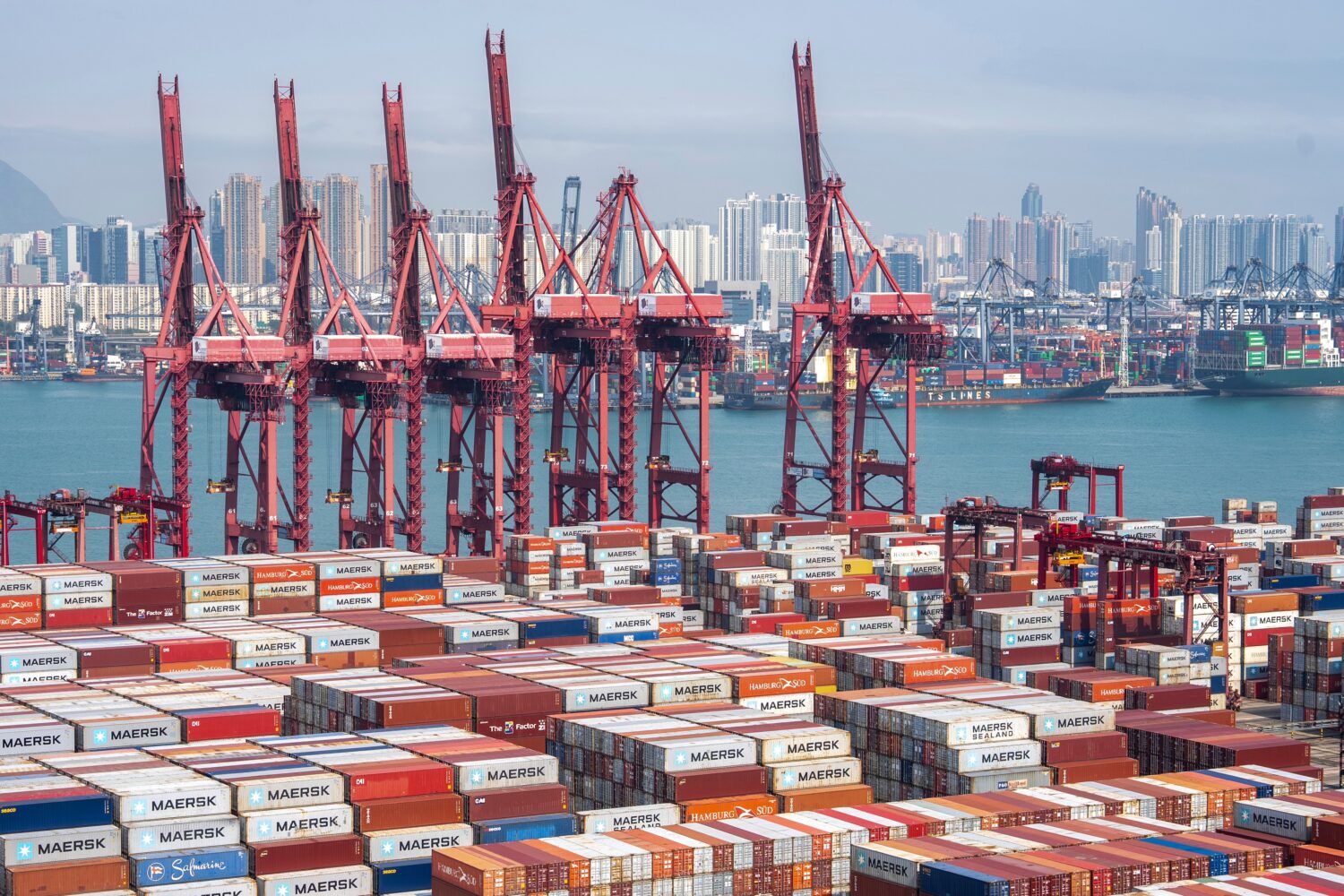 FILE - Containers pile up at Kwai Chung Container terminal in Hong Kong, Apr. 8, 2025. (AP Photo/Ch...