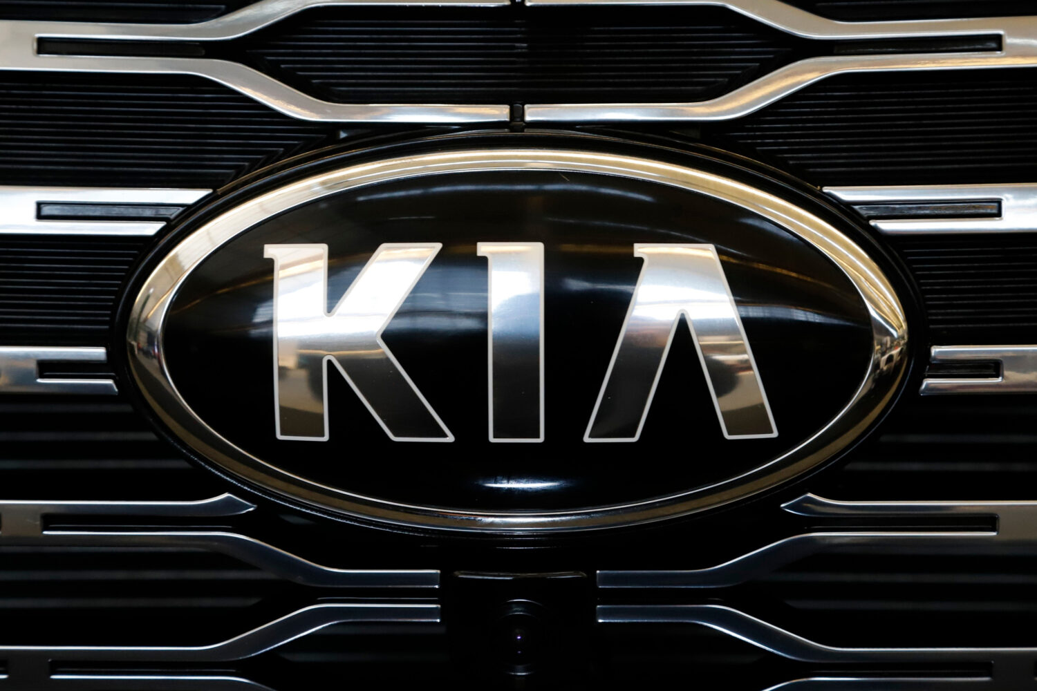 FILE - The front grill of a 2020 KIA Telluride is on display at the 2020 Pittsburgh International A...