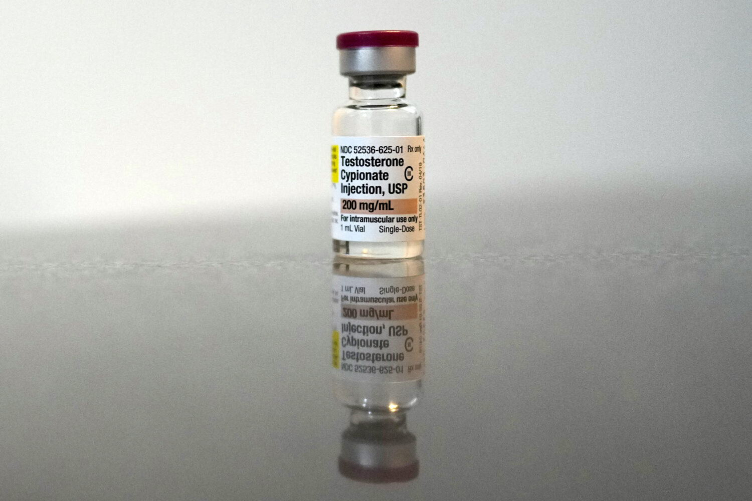 FILE - A vial of testosterone cypionate in Columbus, Ohio, on Jan. 18, 2024. (AP Photo/Carolyn Kast...