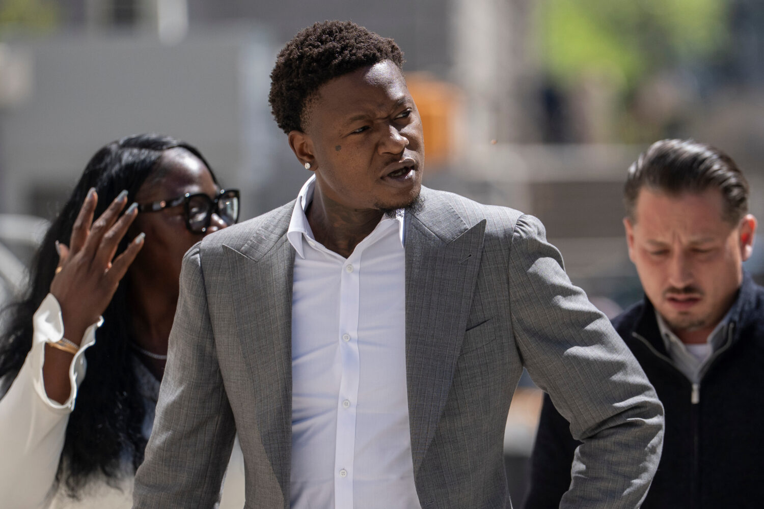 FILE - Miami Heat's Terry Rozier arrives at Brooklyn federal court, Monday, April 27, 2026, in New ...