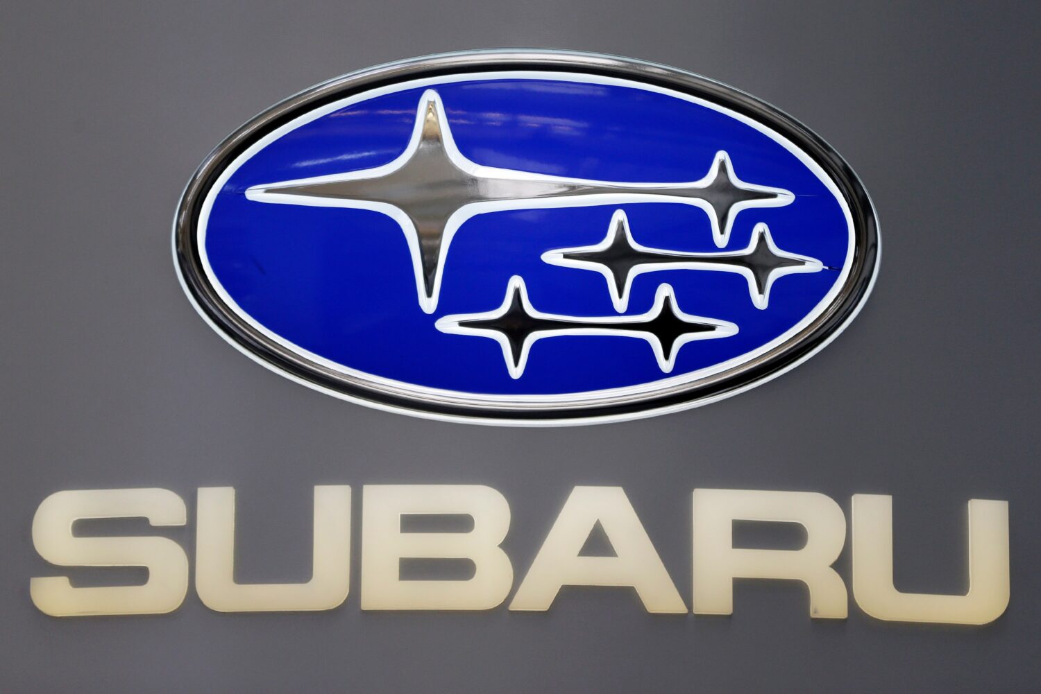 FILE - This Photo taken Feb. 14, 2013 shows a Subaru logo at the 2013 Pittsburgh Auto Show in Pitts...