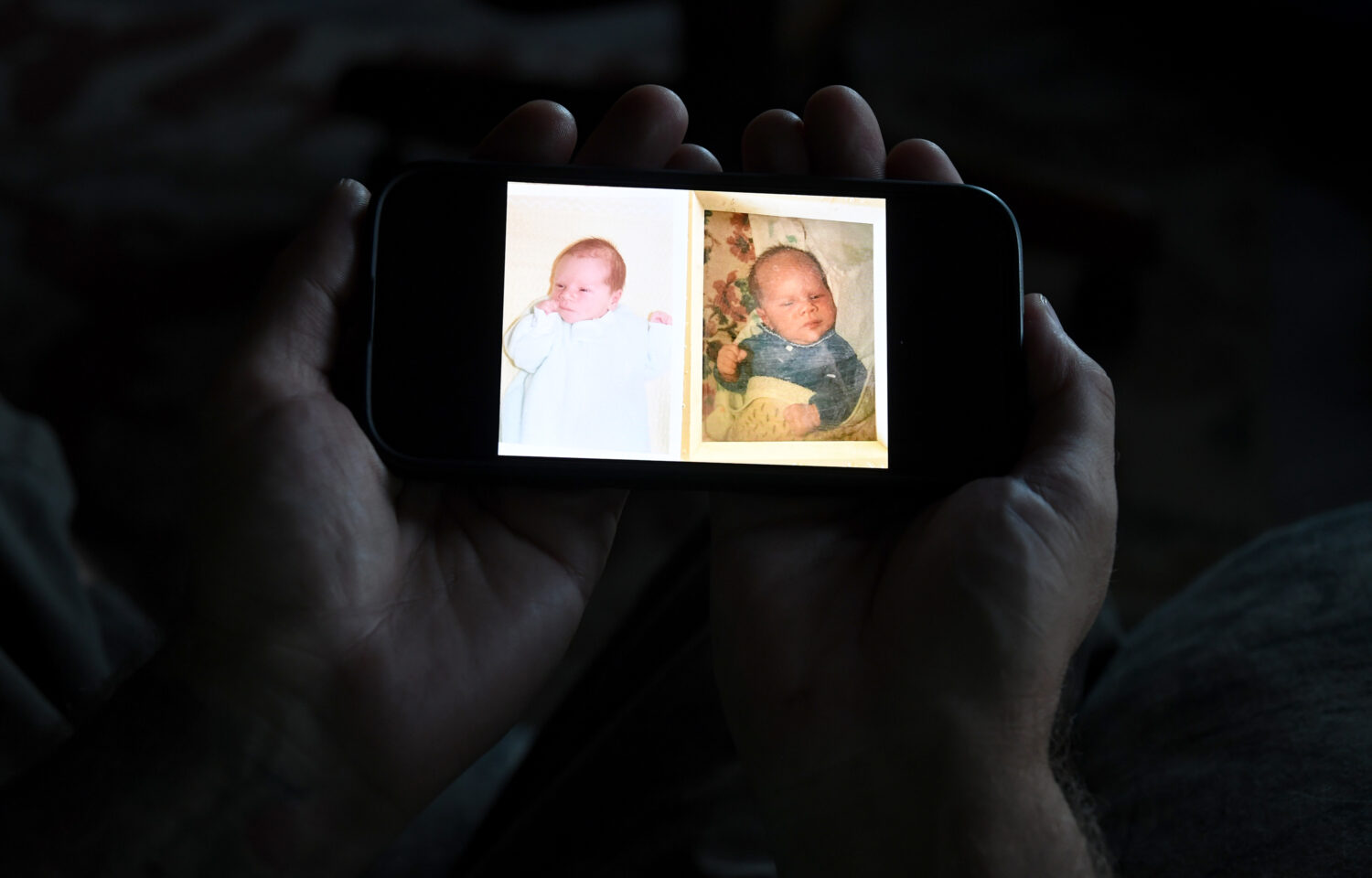 Jeremy Morrison, who says he was sent home with the wrong parents after he was born, shows what he ...