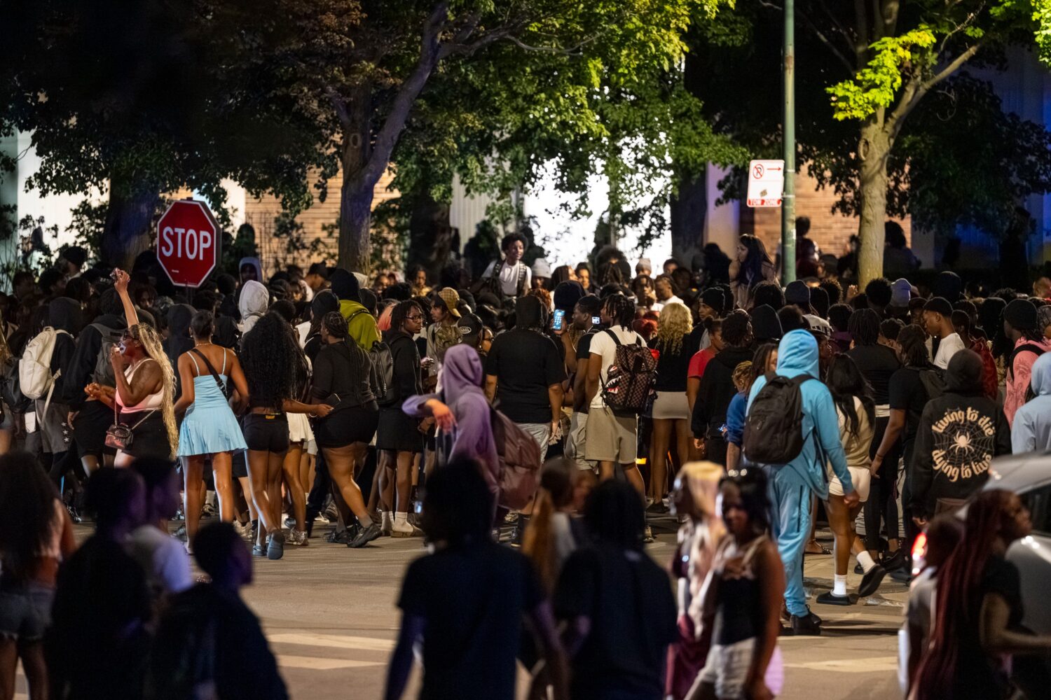 Hundreds of young people gather near the Griffin Museum of Science and Industry in the Hyde Park ne...