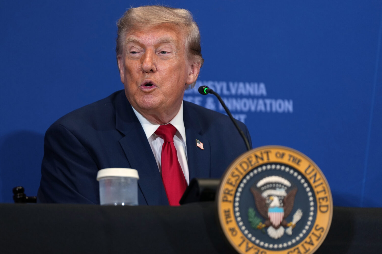 President Donald Trump speaks at the United States Army War College in Carlisle, Pa., during the Pe...