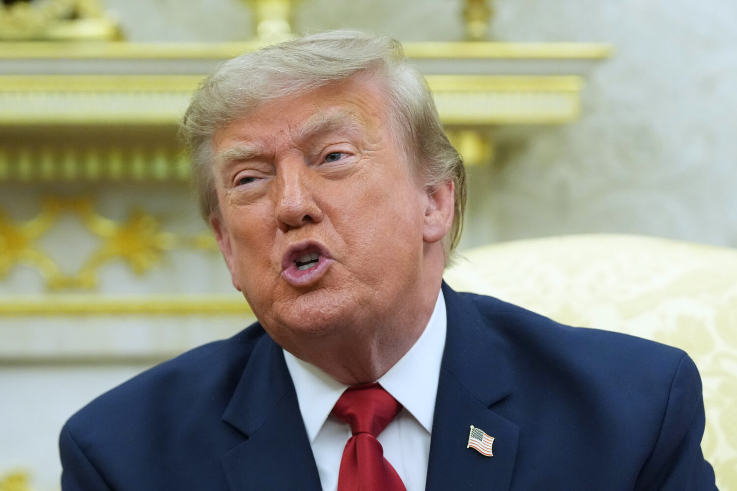 President Donald Trump speaks as he meets with Iraq's Prime Minister Ali al-Zaidi in the Oval Offic...