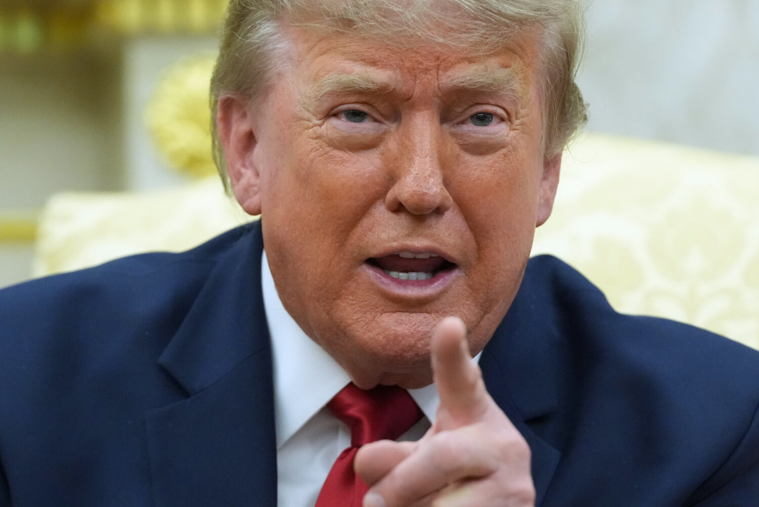 President Donald Trump speaks as he meets with Iraq's Prime Minister Ali al-Zaidi in the Oval Offic...