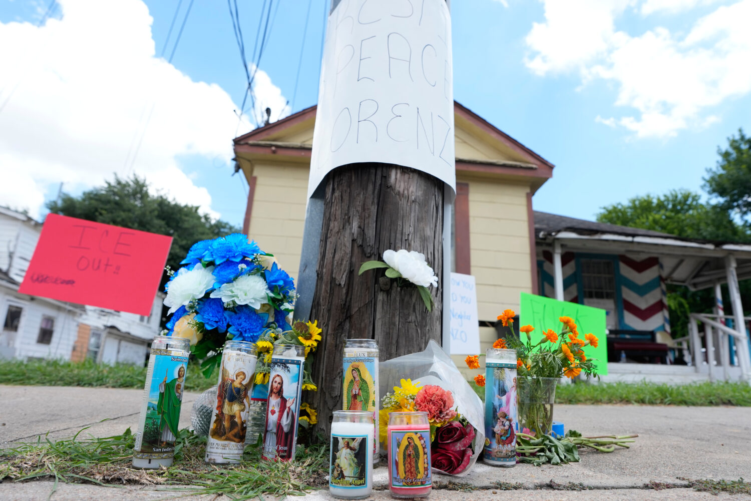 A makeshift memorial for Lorenzo Salgado Araujo, who was shot and killed by an ICE officer Tuesday,...