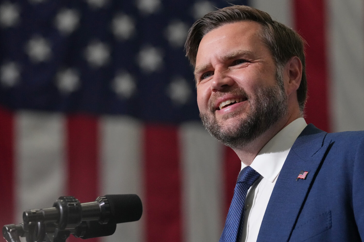 Vice President JD Vance speaks about efforts to combat fraud during an event at the Wisconsin Air N...